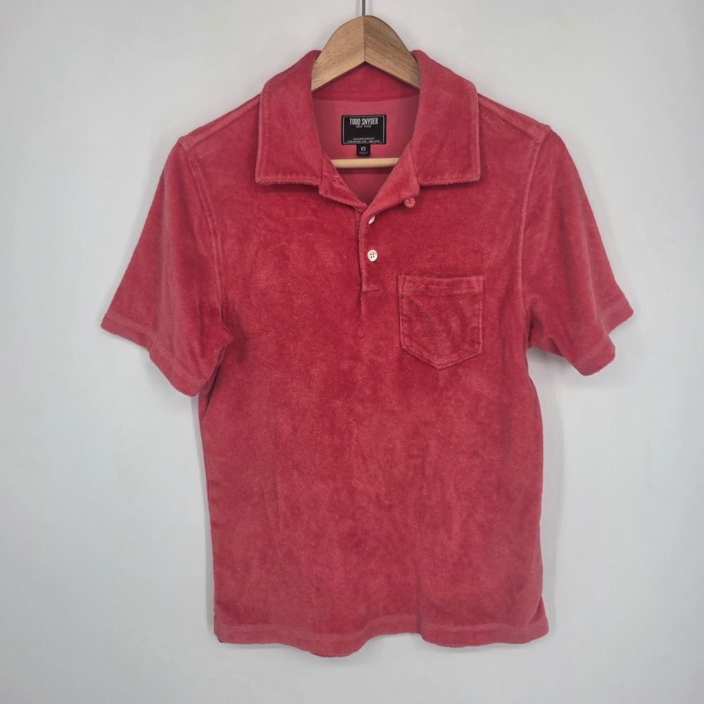 Todd Snyder Mens Terry Cloth Polo Shirt Red Pink Short Sleeve XS KN1497982-0R10